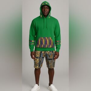 Vibrant Teal Hoodie with Colorful Patterns